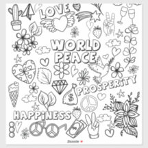 Love World Peace Prosperity Happy Colouring Sticke