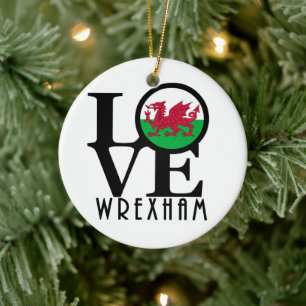 LOVE Wrexham Wales  Ceramic Tree Decoration