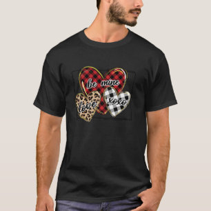 Love Xoxo Leopard&buffalo Plaid Hearts Be Mine Val T-Shirt
