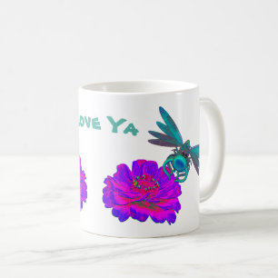 Love Ya Cute Dragonfly Zinnia Flower  Coffee Mug
