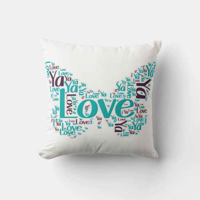 "Love Ya" message on a blue butterfly Cushion (Front)