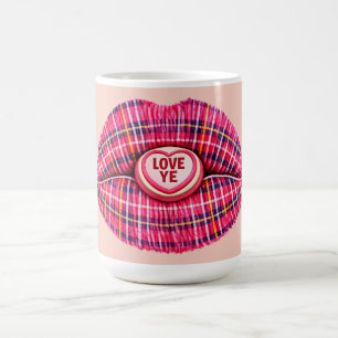 Love Ye Scottish Tartan Kiss Lips Scotland pink Coffee Mug