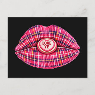 Love Ye Scottish Tartan Kiss Lips Scotland pink Postcard