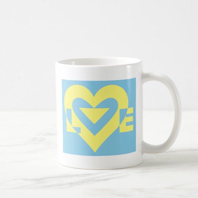 Love Yellow on Blue Coffee Mug (Right)