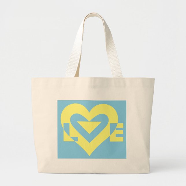 Love Yellow on Blue Large Tote Bag (Front)