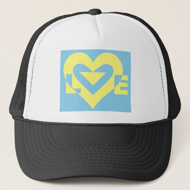 Love Yellow on Blue Trucker Hat (Front)