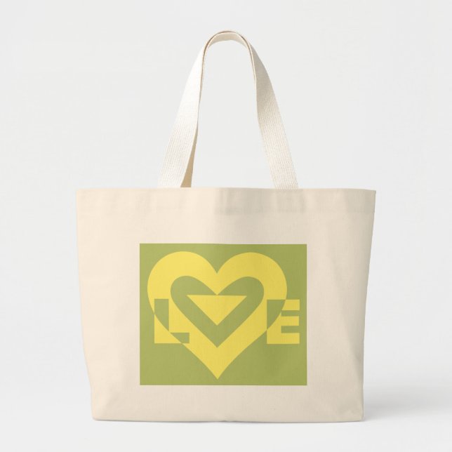 Love Yellow on Sage Green Large Tote Bag (Front)