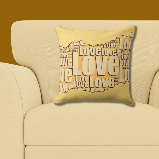 Love Yellow Typography Pattern  Cushion (Love Yellow Typography Pattern Throw Pillow)