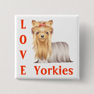 Love  Yorkshire Terrier Puppy Dog Button Pin