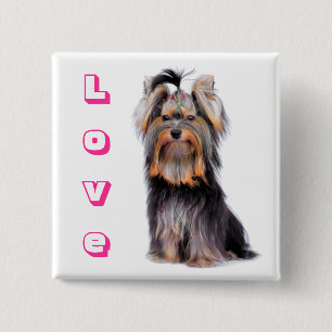Love Yorkshire Terrier Puppy Dog Pin Button