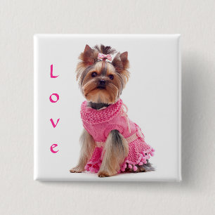 Love Yorshire Terrier Puppy Dog Pin / Button