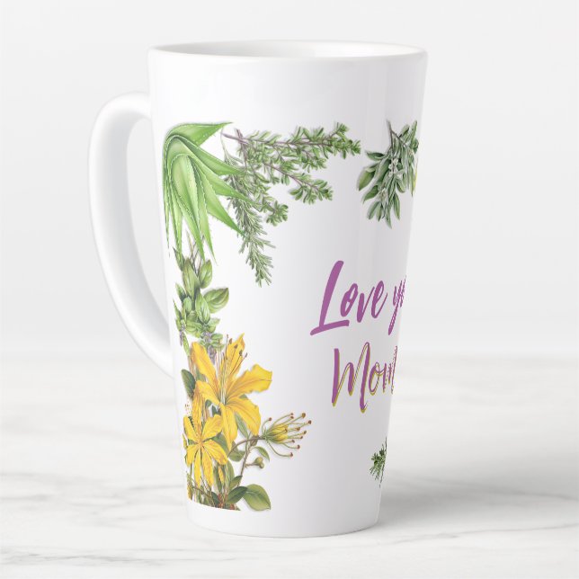 Love You 2 Personalised Latte Mug Herbal Border (Left Angle)