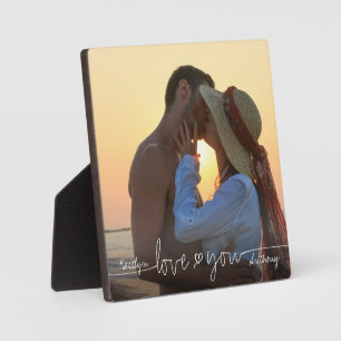 LOVE YOU 6 Photo Collage Handwritten Heart Plaque