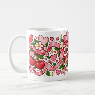 Love You a Bunch Pink Bow Heart Mug Retro Coquet