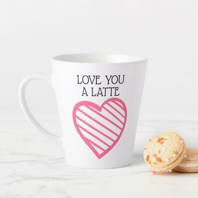 LOVE YOU A LATTE and Cute Hot Pink Striped Heart Latte Mug (In Situ)