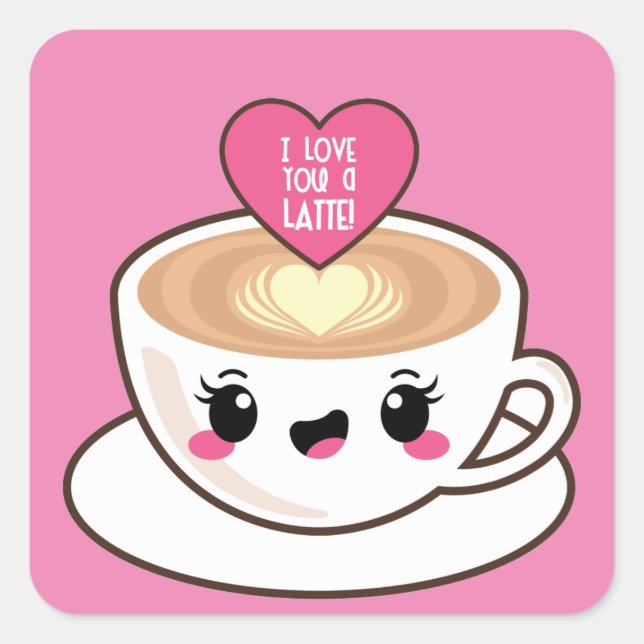 Love You A Latte EMoji Square Sticker (Front)