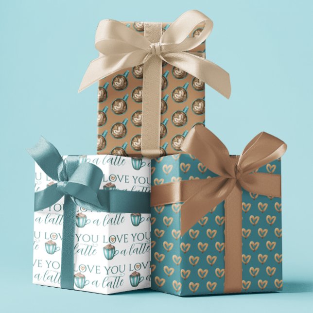 Love You A Latte Wrapping Paper Sheets  (Let your Valentine know how much you love them with these, "Love you a latte" wrapping paper sheets!)
