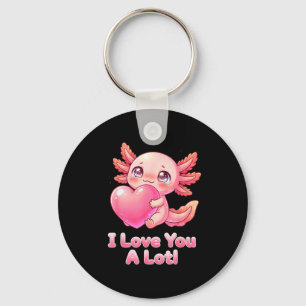 Love You A Lotl Cute Pink Axolotl Heart Chibi Girl Key Ring