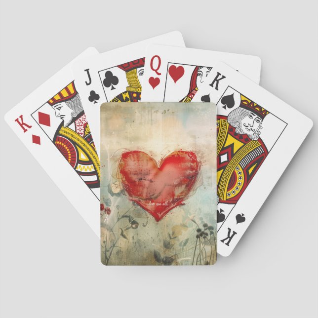 Love You All Red Heart Playing Cards (Back)