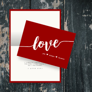 "Love You Always Forever" Crimson Red Hand Script Card