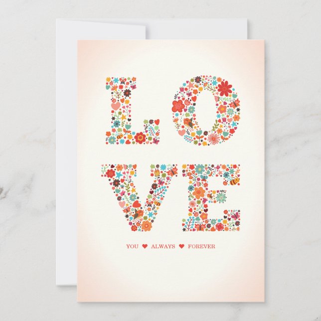 "LOVE You, Always, Forever" Retro Floral Love Holiday Card (Front)