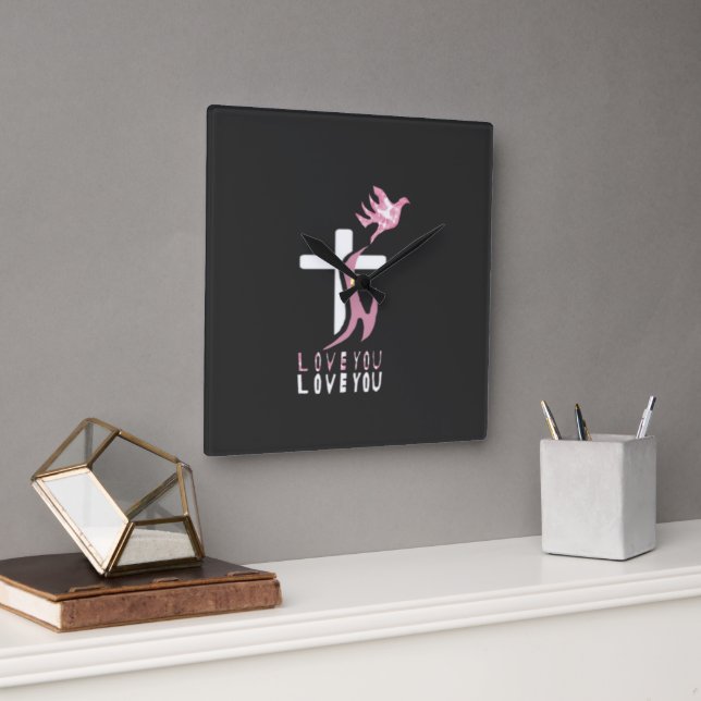 Love you art design  square wall clock (Office)