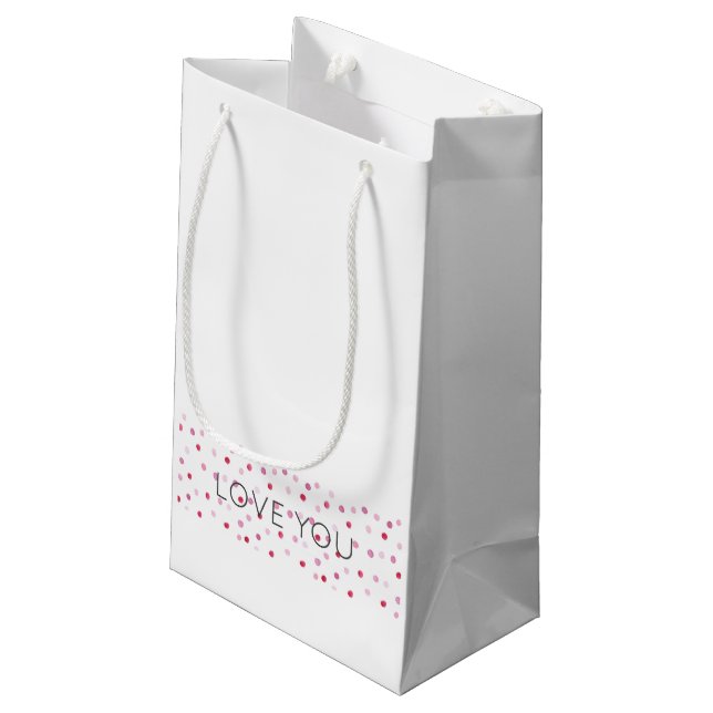 LOVE YOU Artisan Pink Polka Dots Sweet Valentine Small Gift Bag (Back Angled)