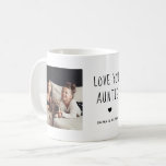 Love You Auntie | Two Photo Handwritten Text Coffee Mug<br><div class="desc">This simple and stylish black and white mug says "Love you Auntie" in trendy, handwritten black text with a matching heart and a spot for your name. There is also room to show off two of your favorite personal photos for a gift your aunt will love.</div>