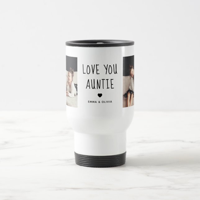 Love You Auntie | Two Photo Handwritten Text Travel Mug (Center)