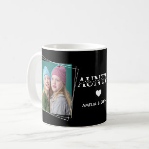 Love You Auntie Two Photo Names Handwritten Text Coffee Mug