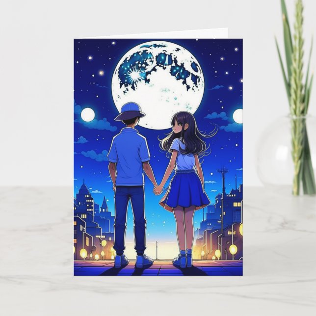 Love You Babe, Romantic Anime Couple Card (Front)