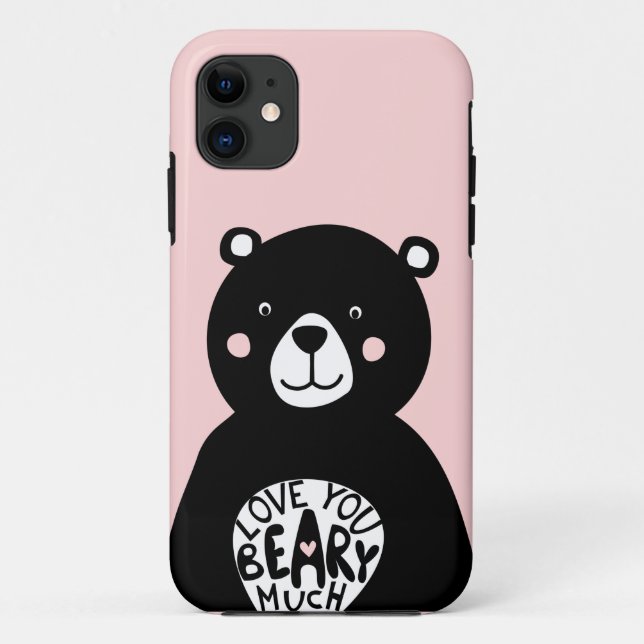 Love you Beary Much Scandinavian Bear Pink Black Case-Mate iPhone Case (Back)