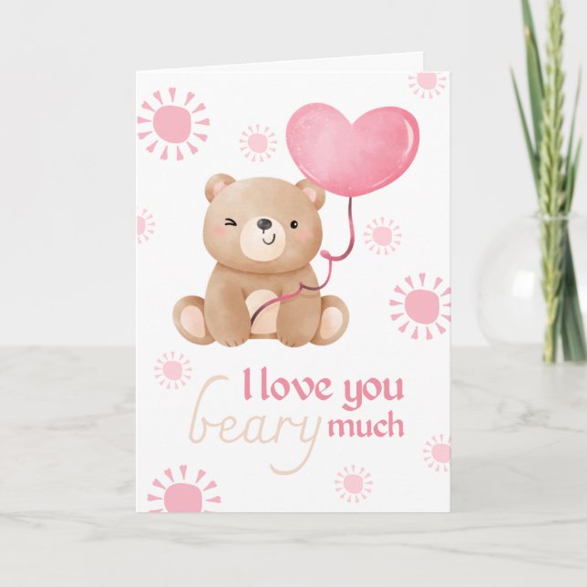 Love You Beary Much Teddy Bear Kids Valentine Card (Front)