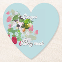 Love You Berry Much Paper Coaster Heart