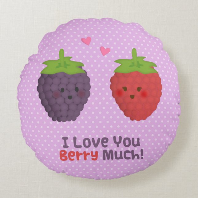 Love You Berry Much Pun Humour Polka Dots Round Cushion (Front)