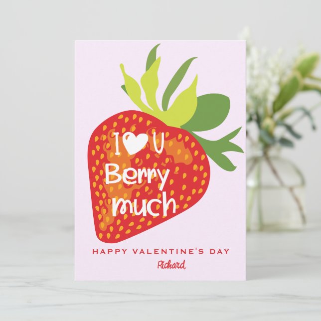 Love You Berry Much Red Strawberry Valentines Card (Standing Front)