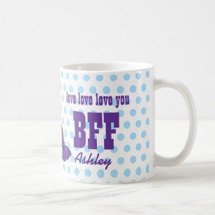 Love You BFF Purple Butterfly Blue Polka Dots V05 Coffee Mug