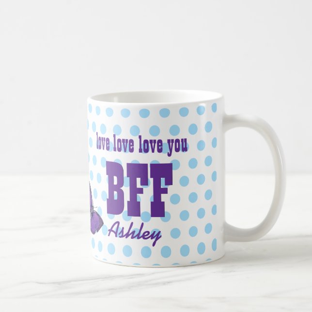 Love You BFF Purple Butterfly Blue Polka Dots V05 Coffee Mug (Right)