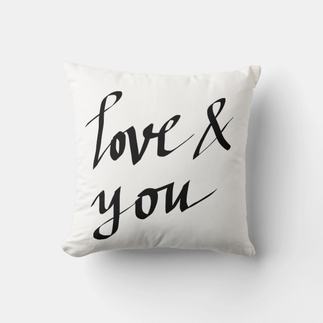Love & You Black Script Typography Handwritten Cushion (Front)
