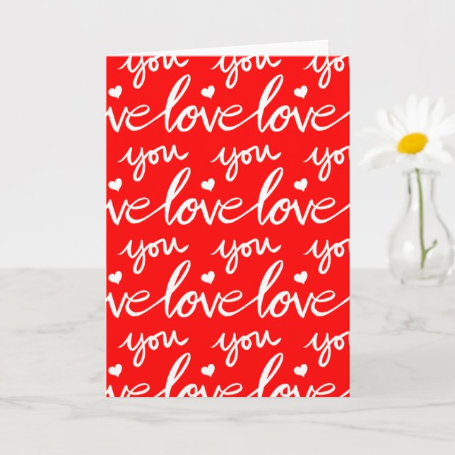 Love You Blank Calligraphy Chalk Valentines Day Card (Small Plant)