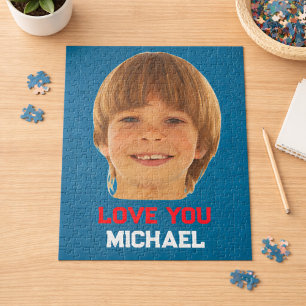 Love You Boy Custom Photo Name Modern Jigsaw Puzzle
