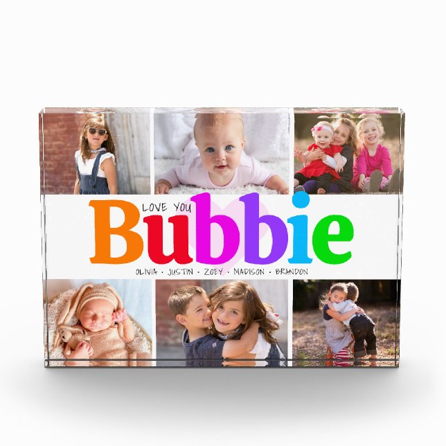 Love You Bubbie Bold Colourful Modern Collage 6 Photo Block (Front)