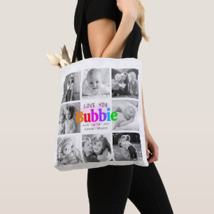 Love You Bubbie Colourful Modern 8 Photo Collage Tote Bag
