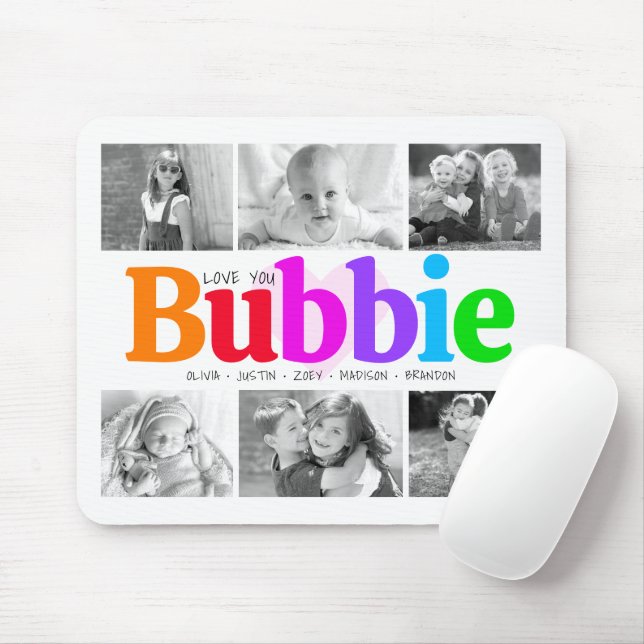 Love You Bubbie Colourful Rainbow 6 Photo Collage Mouse Mat (With Mouse)