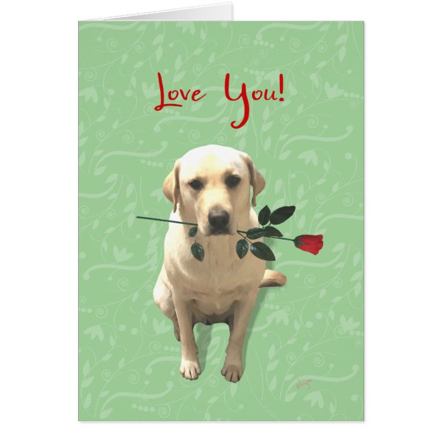 Love You Card, Retriever Dog with Rose, Adorable (Front)