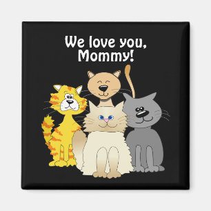Love You Cat Mum Lots of Cute Cartoon Cats Black Magnet