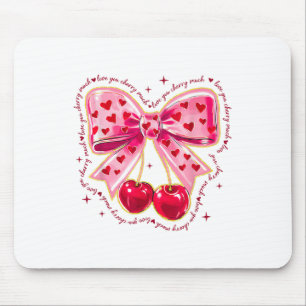 Love You Cherry Much Coquette Bow Heart Valentines Mouse Mat
