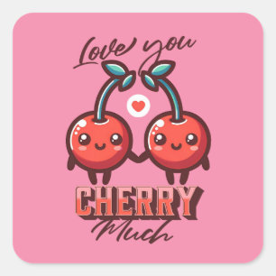 Love You Cherry Much Kawaii Cherries Valentine Square Sticker