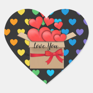 Love You, colourful heart design Heart Sticker