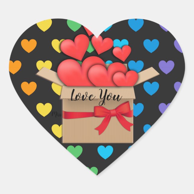 Love You, colourful heart design Heart Sticker (Front)